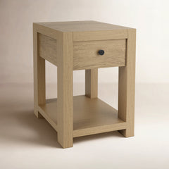 End Table, Solid and Manufactured Wood with Drawer in Pale Oak