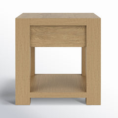 End Table, Solid and Manufactured Wood with Drawer in Pale Oak
