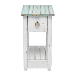 End Table, Solid Cedar with Drawer, Blue and White