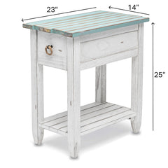 End Table, Solid Cedar with Drawer, Blue and White