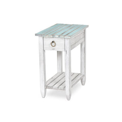 End Table, Solid Cedar with Drawer, Blue and White