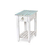 End Table, Solid Cedar with Drawer, Blue and White