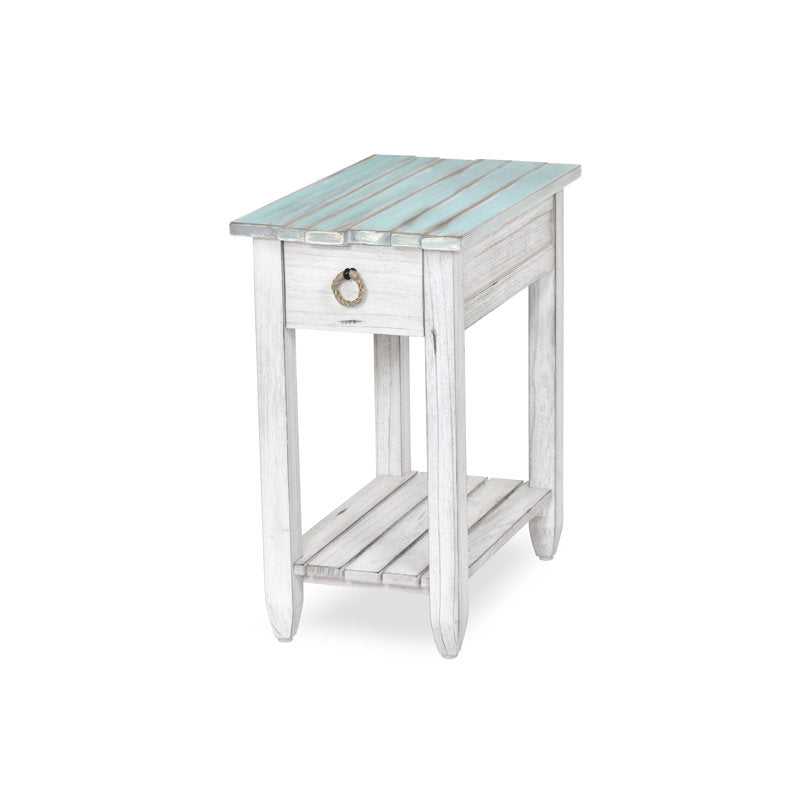 End Table, Solid Cedar with Drawer, Blue and White