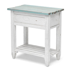 End Table, Solid Cedar with Drawer, Blue and White