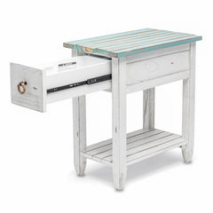 End Table, Solid Cedar with Drawer, Blue and White