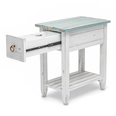 End Table, Solid Cedar with Drawer, Blue and White