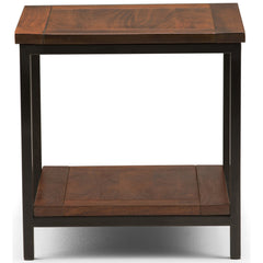 End Table, Solid Mango Wood, Dark Cognac Brown Top, Black Metal Base