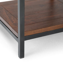 End Table, Solid Mango Wood, Dark Cognac Brown Top, Black Metal Base
