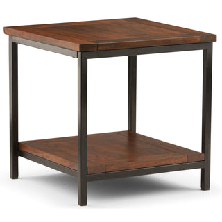 End Table, Solid Mango Wood, Dark Cognac Brown Top, Black Metal Base