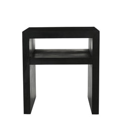 End Table, Solid Mango Wood with Storage Shelf in Black