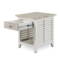 End Table, Solid Mindi Wood, Gray Top and White Base