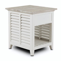End Table, Solid Mindi Wood, Gray Top and White Base
