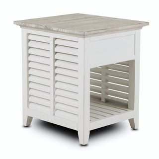 End Table, Solid Mindi Wood, Gray Top and White Base