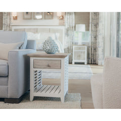 End Table, Solid Mindi Wood, Gray Top and White Base