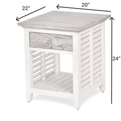 End Table, Solid Mindi Wood, Gray Top and White Base
