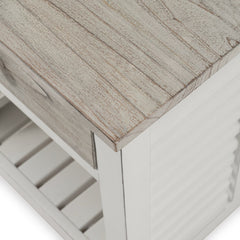 End Table, Solid Mindi Wood, Gray Top and White Base
