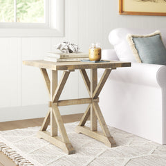 End Table, Solid Pine, Trestle Base, Distressed Light Brown