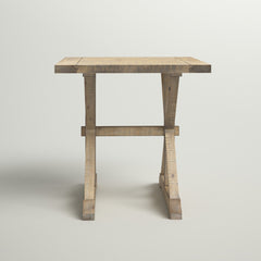 End Table, Solid Pine, Trestle Base, Distressed Light Brown
