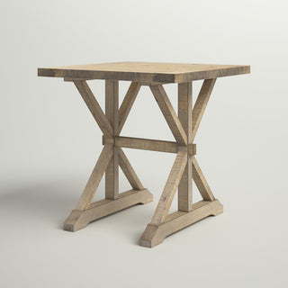 End Table, Solid Pine, Trestle Base, Distressed Light Brown
