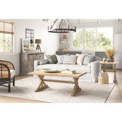 End Table, Solid Pine, Trestle Base, Distressed Light Brown