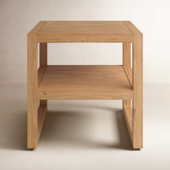 End Table, Solid Pine with Shelf, Natural