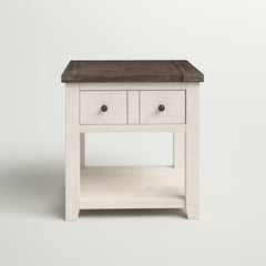 End Table, Solid Pine Wood with Drawer and Shelf