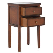 End Table, Solid Pine Wood with Storage Drawers, Brown