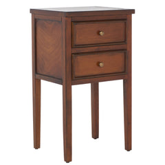 End Table, Solid Pine Wood with Storage Drawers, Brown