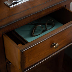 End Table, Solid Pine Wood with Storage Drawers, Brown