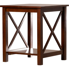 End Table, Solid Rubberwood with 1 Shelf, Espresso