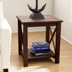 End Table, Solid Rubberwood with 1 Shelf, Espresso