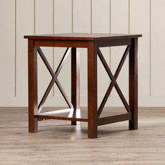 End Table, Solid Rubberwood with 1 Shelf, Espresso