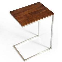 End Table, Solid Walnut Top, Brushed Stainless Steel Base