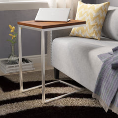 End Table, Solid Walnut Top, Brushed Stainless Steel Base