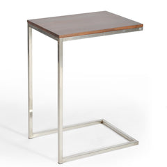End Table, Solid Walnut Top, Brushed Stainless Steel Base