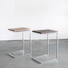 End Table, Solid Walnut Top, Brushed Stainless Steel Base