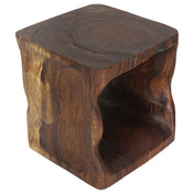 End Table, Solid Walnut Wood in Brown with Lower Shelf