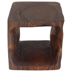 End Table, Solid Walnut Wood in Brown with Lower Shelf