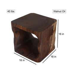 End Table, Solid Walnut Wood in Brown with Lower Shelf