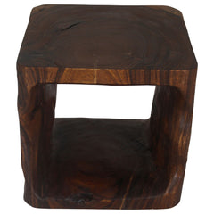 End Table, Solid Walnut Wood in Brown with Lower Shelf