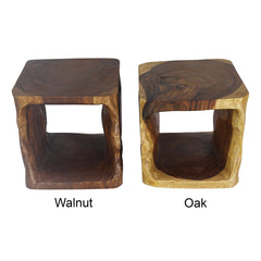 End Table, Solid Walnut Wood in Brown with Lower Shelf
