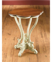 End Table, Solid Wood Top with Pedestal Base in Parchment