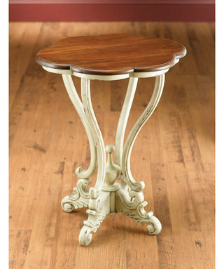 End Table, Solid Wood Top with Pedestal Base in Parchment