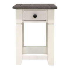 End Table, Solid Wood with Brown Top and Beige Base