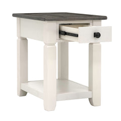 End Table, Solid Wood with Brown Top and Beige Base