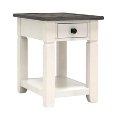 End Table, Solid Wood with Brown Top and Beige Base