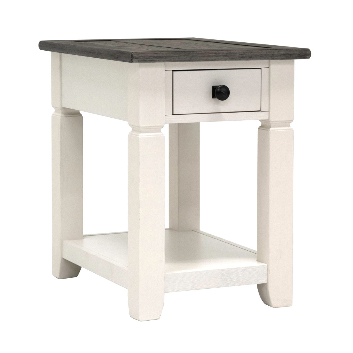 End Table, Solid Wood with Brown Top and Beige Base