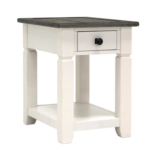 End Table, Solid Wood with Brown Top and Beige Base