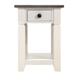 End Table, Solid Wood with Brown Top and Beige Base
