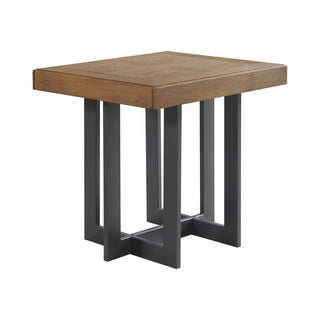End Table, Solid Wood with Brown Top and Black Frame Base